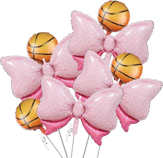 8PCS Helium Foil Basketball Gender Reveal Balloon, Free Throws or Pink Bows Gender Reveal Decoration, Basketball Baby Shower Decorations