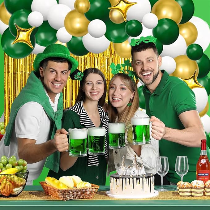 Dark Green and Gold Balloon Garland Arch Kit - 124PCS Dark Green Balloons Metallic Gold White Balloons for Birthday Graduation Anniversary Bridal Shower Engagement Wedding Party Decorations