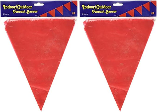 Beistle Red Plastic All Weather Pennant Banner Graduation Party Supplies, Hanging Decorations, 11" x 12' (Pack of 2)