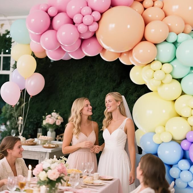 Pastel Rainbow Balloons Arch Garland Kit Different Sizes 18 12 5 Inch Latex Balloon Assorted 114Pcs Pastel Color Party Ballons Arch for Birthday Baby Shower Wedding Anniversary Party Decorations.