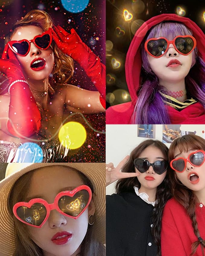 10 Pack Heart Sunglasses for Women Men Heart Effect Diffraction Glasses Oversized Bachelorette Party Sunglasses