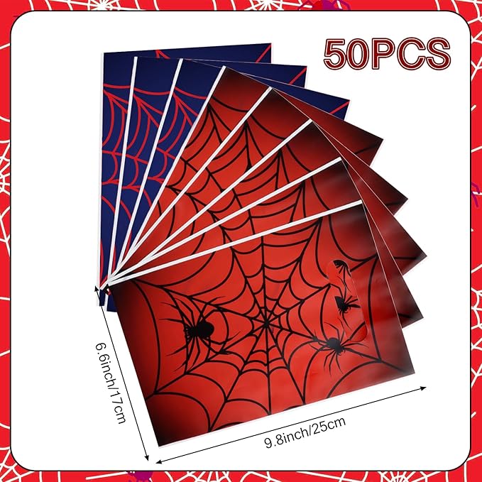 Hxezoc 50 Pieces Spider Web Gift Bags Plastic Spider Web Bags Practical Party Bags Party Favors for Spider Theme Birthday Party Decoration Supplies