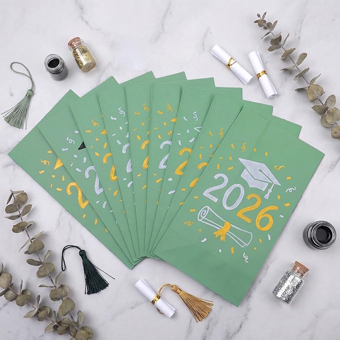 woric 36PCS Sage Green Party Favor Bags with Stickers Small Paper Gift Bags Self Stand Goodie Bag for Kids, Baby Shower, Wedding Birthday Party Favor Supplies