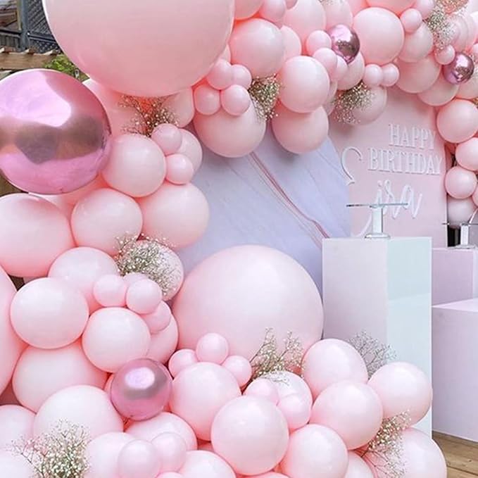 Biapian Pink & White Metallic Chrome Confetti Latex Balloons - 12 Inch Ribbon Party Balloons Set for Girls' Birthday Princess Parties