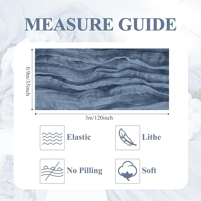 Asee'm Cheesecloth Table Runner 120 Inches Dusty Blue Boho Gauze Cheese Cloth Runner 10FT Rustic Sheer Dining Table Runners for Fall Thanksgiving Wedding Baby Shower Decoration