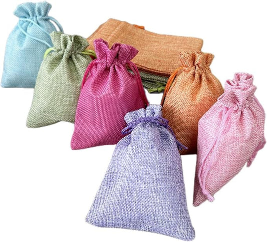 Autupy 30 Pack 5.5 x 3.9 Inch 6 Color Burlap Favor Bags Linen Drawstring Bags for Wedding Party Decorations