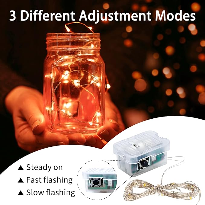 24 Pack Orange Fairy Lights 7Ft 20 LED Twinkle String Lights 3 Modes Battery Operated Waterproof Firefly Starry for Mason Jar Party Wedding Christmas Valentines Day Table Centerpieces