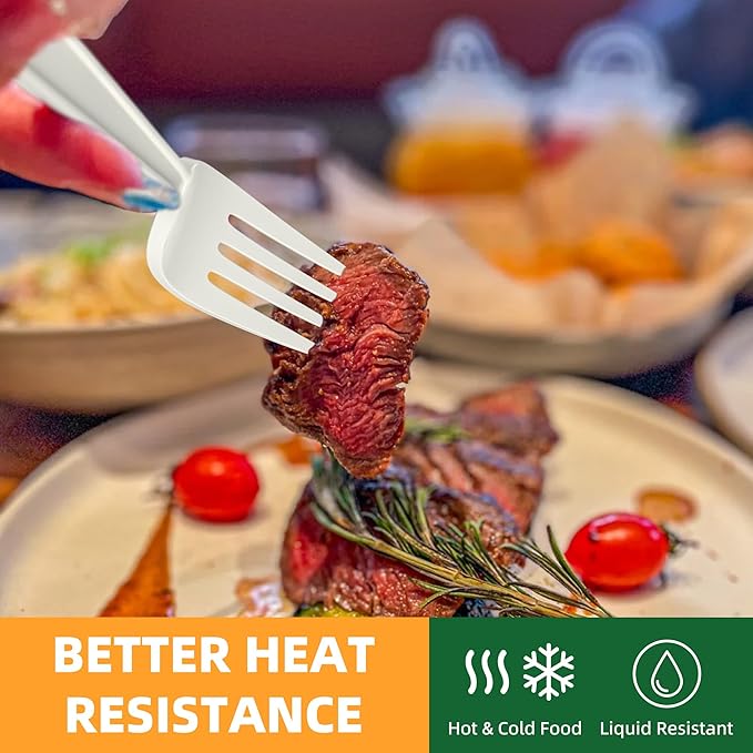 100% Compostable Fork, 7" Disposable Cornstarch Forks Heavy Duty Cutlery BPI Certified Eco-Friendly Utensils Biodegradable Party Dinner Supplies No Plastic-150pcs Forks