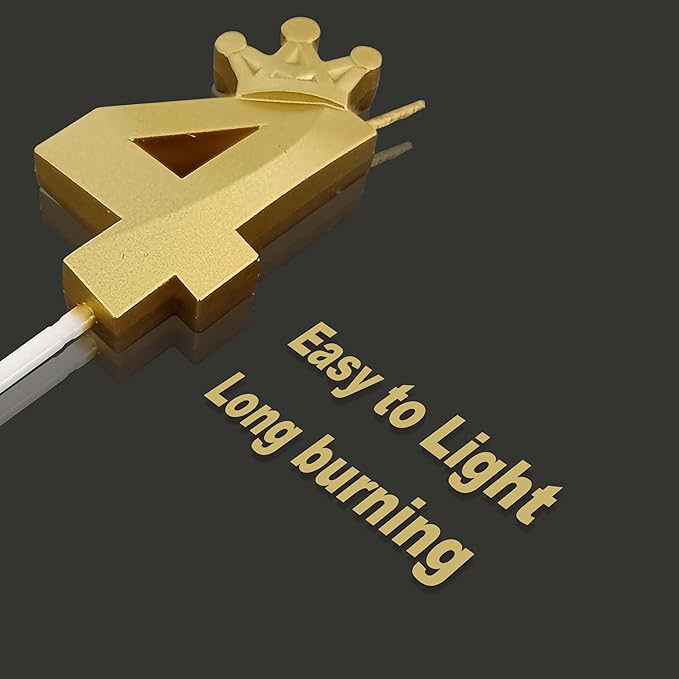 The Number 4 Gold Birthday Candles for Cake is Beautiful Number Candles for 4th Birthday Decorations for Boys and Girls (Gold-4, Crown)