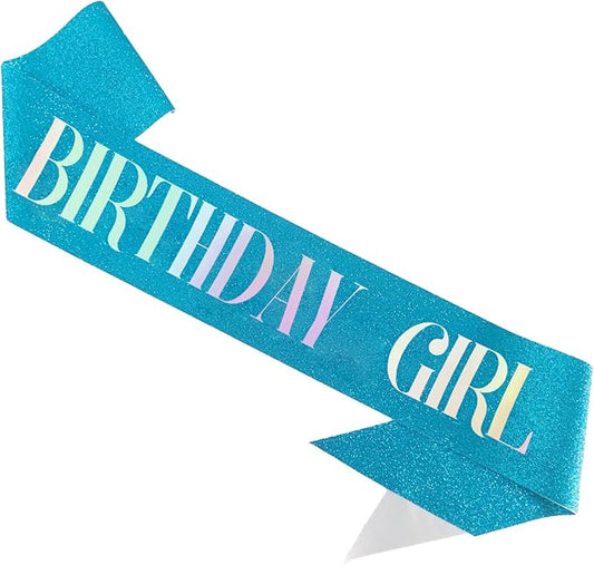 Birthday Sash for Girl, Dazzle Foil Letter Glitter Teal Blue Birthday Sash for Women Girl Kids Teenager Bday Gifts Party Favors Photo Prop