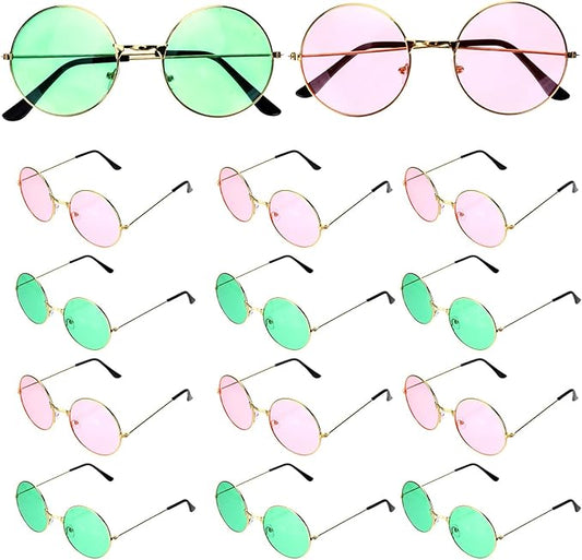 12 Pairs Witch Themed Party Glasses, Pink and Green Party Favors Witch Theme Movie Pink and Green Round Sunglasses for Halloween Birthday Theme Party Accessories Decoration