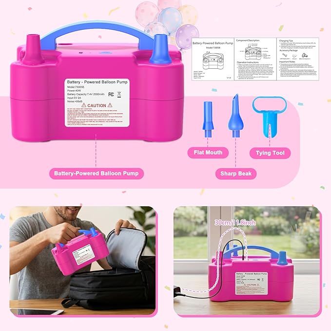 Balloon Pump Electric Air Pump for Inflatables Portable Electric Balloon Blower Machine for Baby Shower Birthday Party Decorations (with Battery)