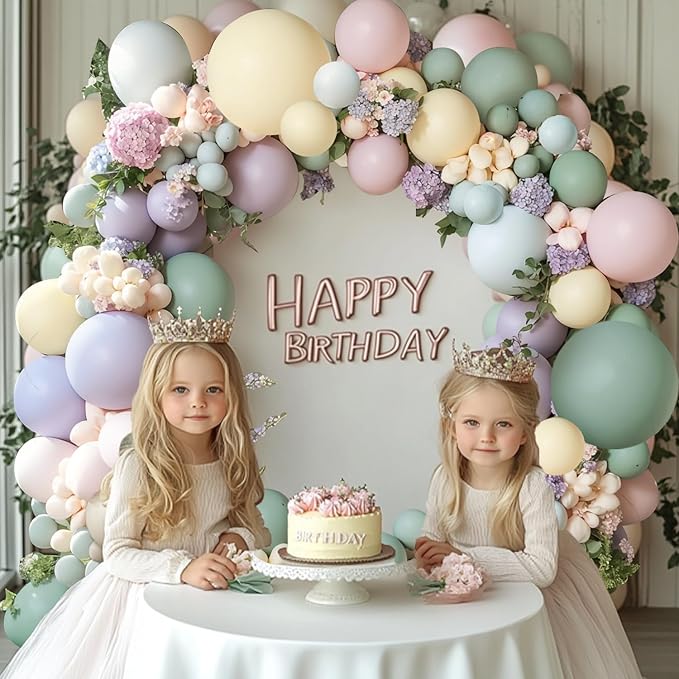 Dusty Green Pink Purple Balloons Arch Kit, Double Stuffed Pastel Balloons Dusty Pink Mist Green Ivory Lavender Balloon for Birthday Party Wedding Wildflower Flower Butterfly Decorations