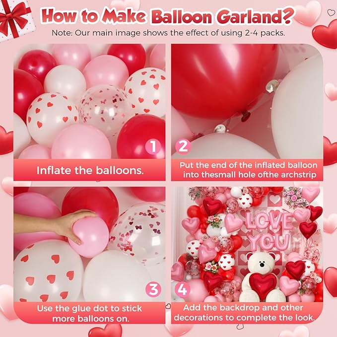 171pcs Valentines Day Balloons Garland Arch Kit, Pink Red White Confetti Heart Balloons Arch for Valentine's Galentine's Day Birthday Wedding Anniversary Engagement Party Decorations