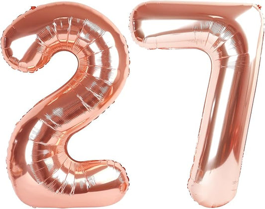 27 Balloon Number Rose Gold, Large Happy 27 Birthday Decoration for Men & Women 2 7 27 72, Foil Number Balloons for Wedding Graduation Celebration Anniversary Supplies