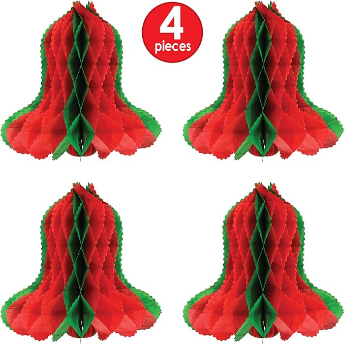 Beistle Honeycomb Tissue Paper Bells 4 Piece Christmas Decorations Winter Party Supplies, 12", Red/Green