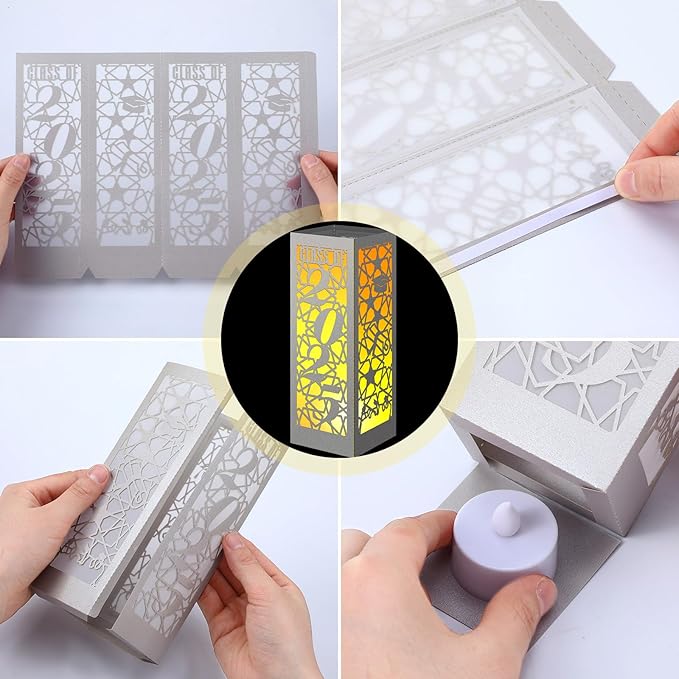 Rossesay 12 Pcs Graduation Table Centerpieces Boxes Class of 2026 Graduation Lanterns for Centerpieces with LED Candles Congrats Grad School College Photo Props for Party Table Decoration (Silver)