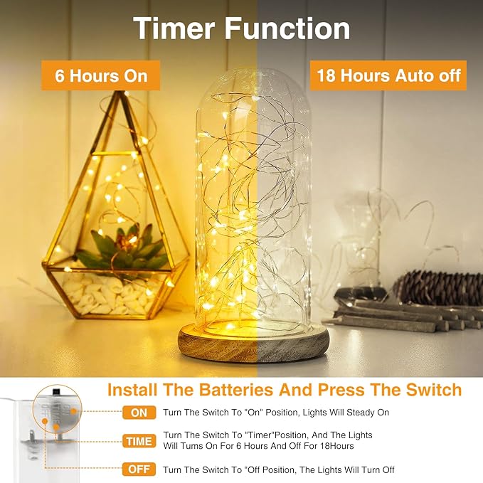 【10 Pack】Fairy Lights Battery Operated with Timer, 7FT 20LED String Lights Waterproof Silver Wire Fairy Light Battery Powered Twinkle Lights for Bedroom Christmas Wedding Indoor Party Decor Warm White