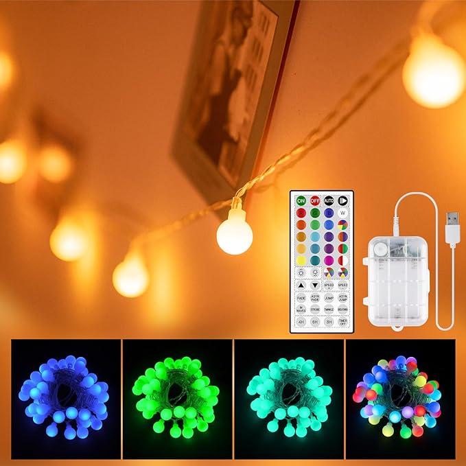 OMIKA 20FT Battery Powered String Lights, 40 LED 24 Color Changing Battery Operated Christmas Light, USB Powered Camping Lights String for Indoor Outdoor Hanging Light for Bedroom Xmas Party Decor
