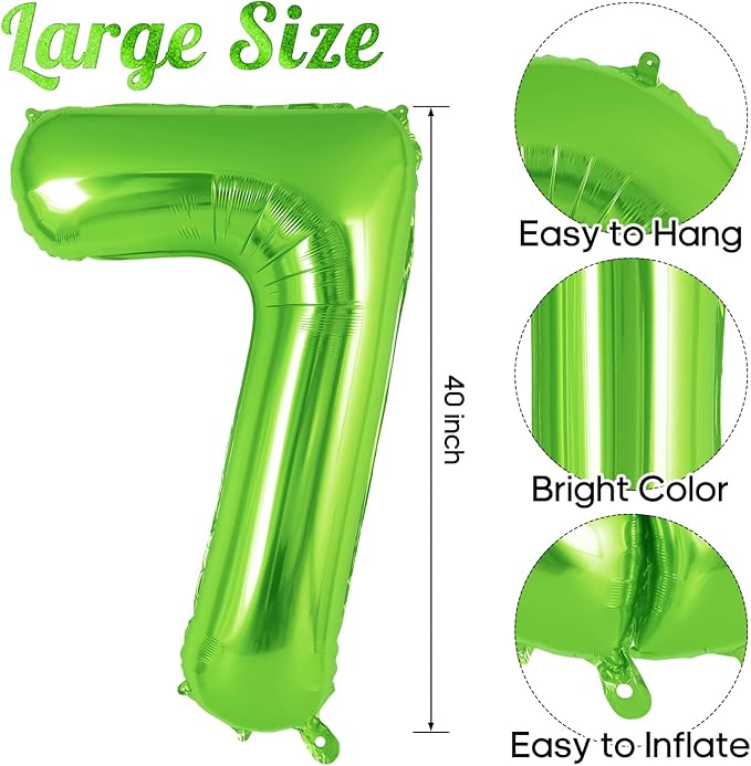Green Number 7 Balloon 40 Inch, Big Large Foil Helium Number Balloons, Jumbo Giant Mylar Number 7 Balloons for 7 Year Old Birthday Party Decorations Supplies Anniversary Celebration