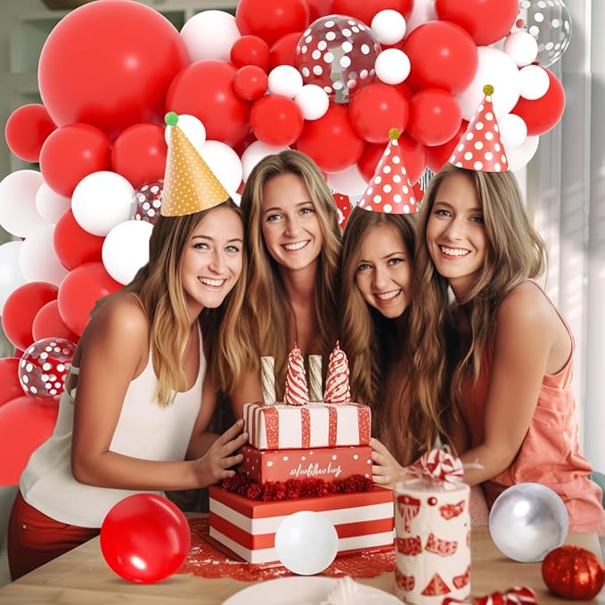 Red White Balloon Arch Garland Arch Kit - Red White Balloons Silver Confetti Balloons for Wedding Birthday Anniversary Graduation Bachelorette Valentine Christmas Party Decorations