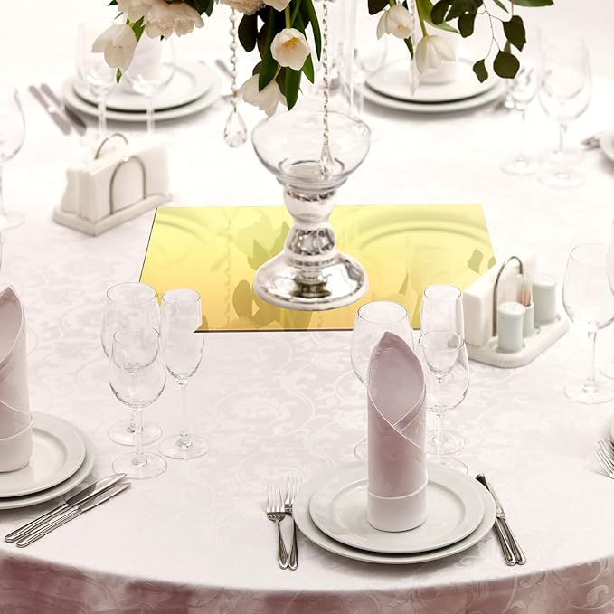 Thyle 12 Pcs Acrylic Square Mirrors for Tables, Centerpieces, Wall, Wedding, Baby Shower Party, Gold, 8 Inch, 1 mm Thickness