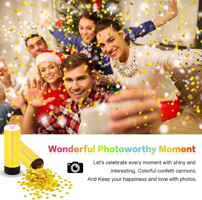 Confetti Cannon 8 Pack Small gold Confetti Poppers ideal for Weddings, Birthdays, Graduations, Baby Showers, New Year's Eve Parties Fun Party Decorations