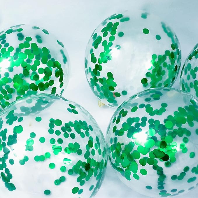 Green Confetti Balloons, 25 Pcs Thickened 12 Inch Clear Latex Balloon with Confetti Inside for Graduation Engagement Bridal Shower Party Baby Shower Gender Reveal Birthday Party Decoration Supplies