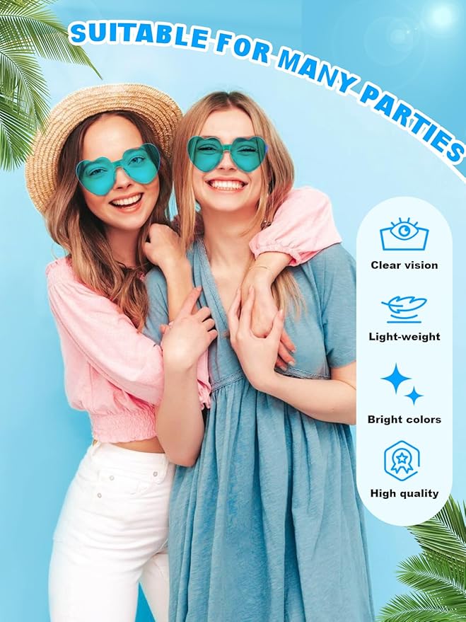 12 Pairs Heart Shaped Sunglasses for Women Colorful Glasses Fun Trendy Transparent Heart Sunglasses Party Favor
