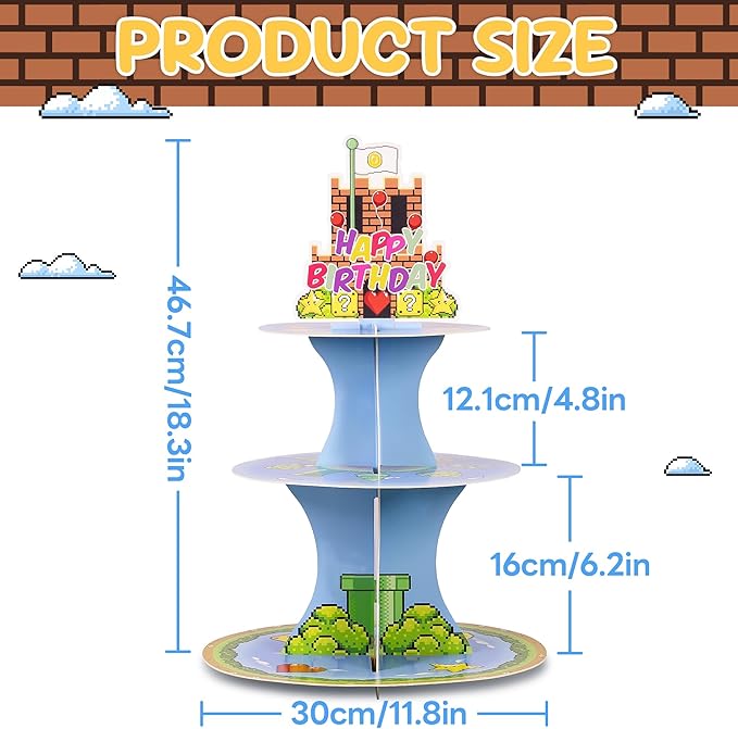 Foneso Cupcake Stand, Large 3-Tier Party Cupcake Holder Tray Dessert Tower for Kids Birthday Party Game Themed Party Favors Supplies Decoration