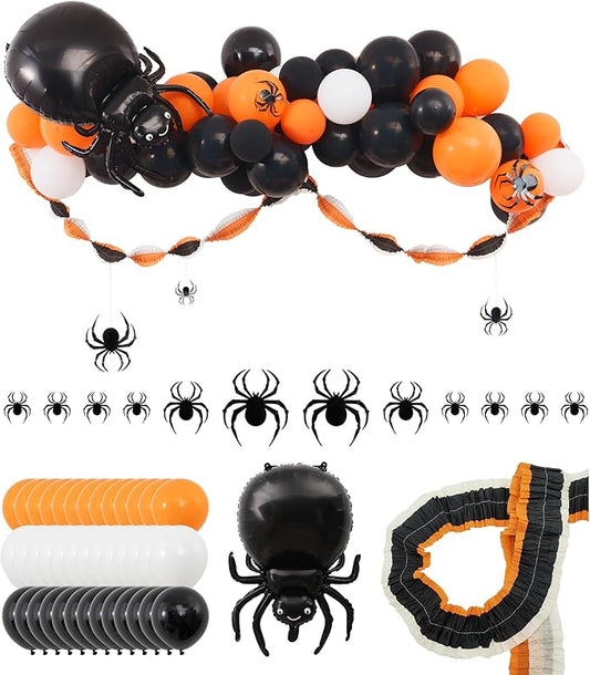 Two Spooky Birthday Decorations for Boy Girl - Orange and Black Balloon Arch Kit with Smiling Spider Foil Balloon - One Spooky Dude Birthday Party Supplies, Spooky One First Birthday Decor