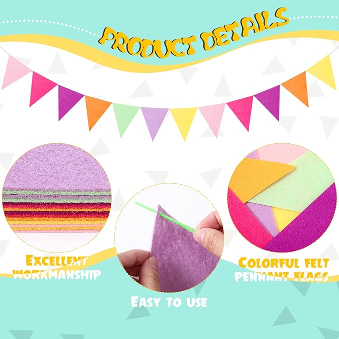Irenare 9.8 ft Pom Pom Garland Felt Rainbow Garland 2026 Graduation Party Decoration Colorful Pennant Tassel Banner Back to School Birthday Triangle Banner for Classroom School Mantel(Candy Color)