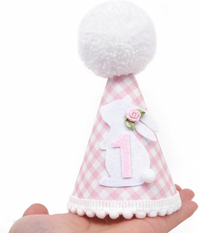 Some Bunny Is One Birthday Hat - Bunny 1st Birthday Decorations For Girls, Spring 1st Bday Decor, Easter Bday Crown, Pink Gingham First Bday Party Hat