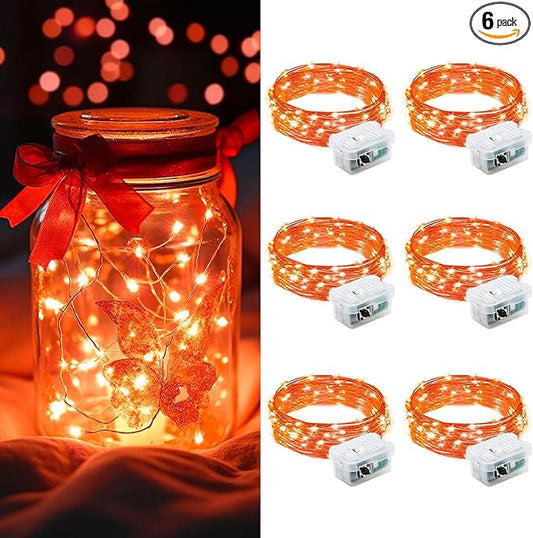 AIKEI 6 Pack LED Fairy Lights Battery Operated, Mini String Lights Waterproof 7ft 20 Led Firefly Starry Lights for Wedding Party Bedroom Garden Christmas Decoration Orange