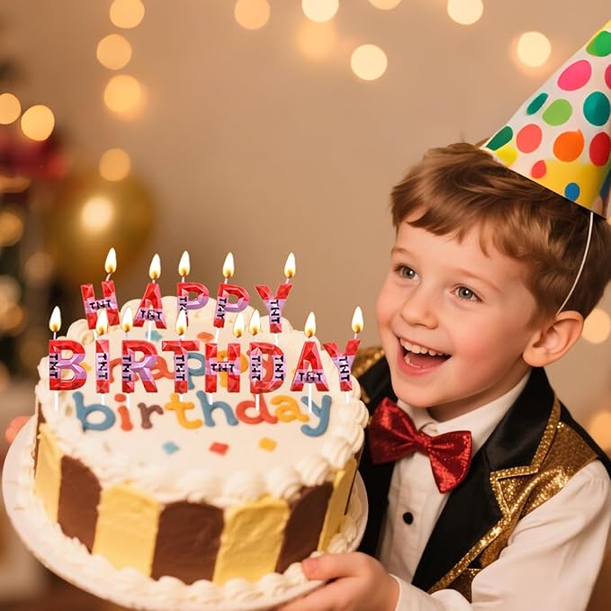 13PCS TNT Themed Letter Candles Happy Birthday Candles for Boys Girls, Craft Pixels Cake Topper, TNT Birthday Cake Decorations,Pixel Birthday Cake Candle,Kids Themed Party Supplies (a Set -13pcs)