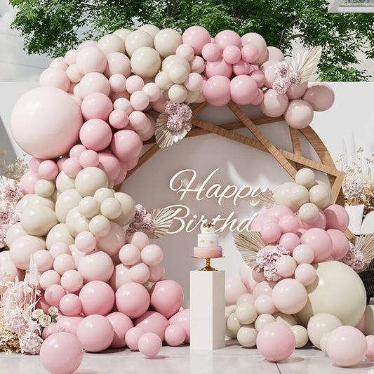 SUWEN 153Pcs Pink Balloons Arch Kit Garland Different Sizes of 18 10 5 Inch Light Pink Balloons Birthday Decorations Includes Pastel Pink Sand White Latex Balloons for Wedding Party