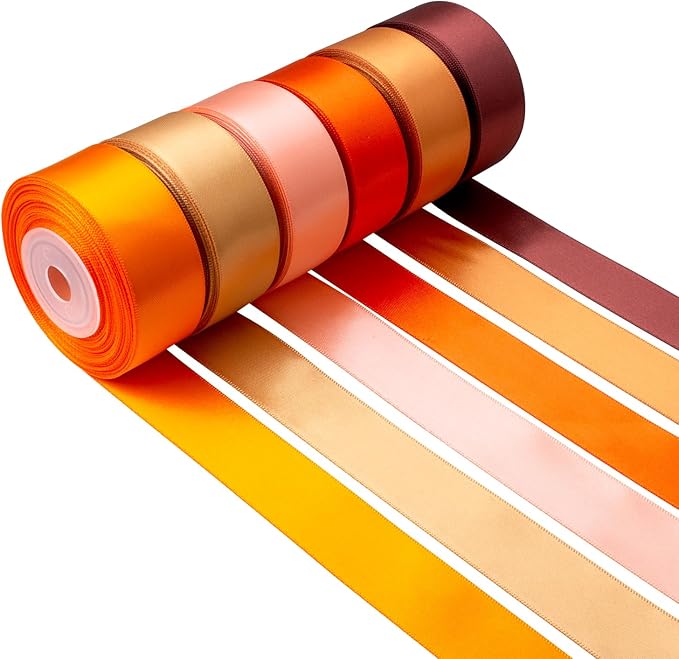 Burnt Orange Ribbon 1 Inch Wide Terracotta Ribbon Orange Satin Ribbon Assorted Solid Color Double Faced Satin Ribbon for Fall Wedding Flower Bouquet Wrapping Gift Wrapping Hair Bows Crafts