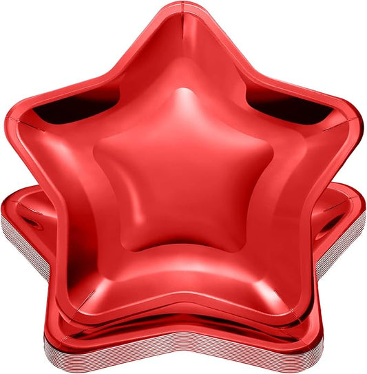 Vesici 60 Pieces Thick Star Shaped Paper Plates Disposable Party Plate Pentagram Dinnerware Decorations for Graduation Independence Day Wedding Birthday Baby Shower, 9.45 Inch(Bright Red)