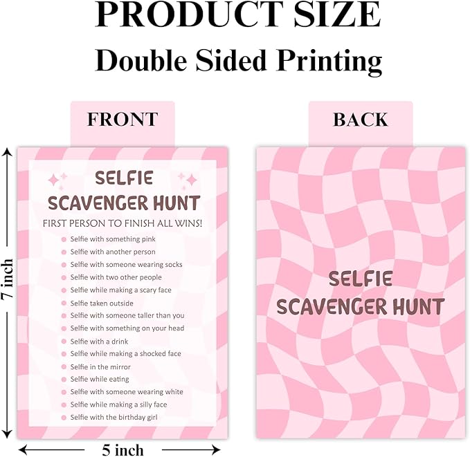 Selfie Scavenger Hunt Birthday Party Games Cards for Birthday Sleepover Slumber Party Pink Sweet Party Favors & Supplies Activity for Women Set of 20 - YY026