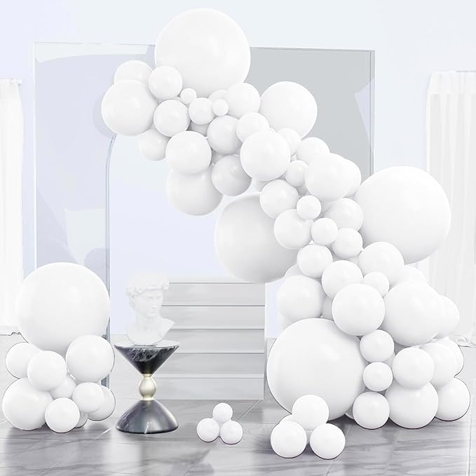 PartyWoo White Balloons 140 pcs Different Sizes of 18 12 10 5 Inch White Balloons Arch Kit Garland for Wedding Baby Shower Birthday Bridal Shower Graduation Engagement Party Decorations White-Y13