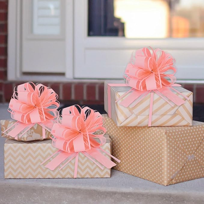 6pcs 7 Inch Pull Bows Pastel Pink Gift Wrap Bows for Gift Wrapping Ribbon Pull Gift Bows for Gift Basket Flower Wrapping Christmas Mother’s Day Easter Birthday Baby Shower Decorations