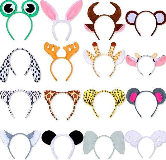 WILLBOND 16 Pieces Animal Headbands Jungle Safari Party Favors Wild One Birthday Decorations Zoo Animal Ear Headbands for Kids Halloween Costume Cosplay Photo Booth Props Party Supplies