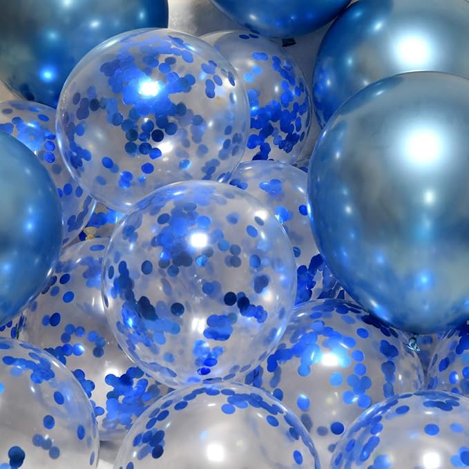 Blue Confetti Balloons 12 inch, 50 Pcs Clear Balloons with Blue Confetti Glitter for Birthday Wedding Baby Shower Christmas Party Decoration