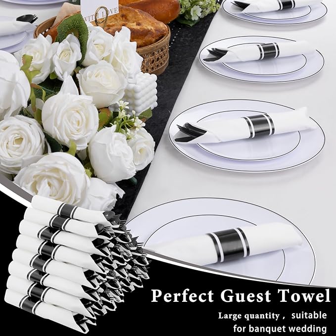 Supernal 120 Pack Black Plastic Silverware,Rolled Silverware Disposable,Pre Wrapped Cutlery Set with Napkin,Plastic Utensils Heavy Duty, Rolled Black Cutlery