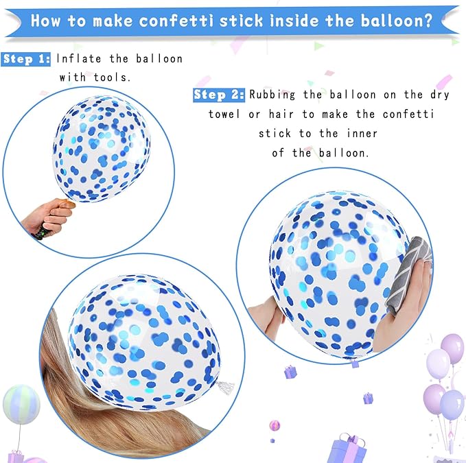 Paready Blue Balloons Set, 60 Pcs 12 Inch Pearl Blue Balloons Metallic Blue Macaron Balloon, Baby Blue Confetti Party Balloon for Baby Shower Birthday Wedding Bridal Shower Decorations