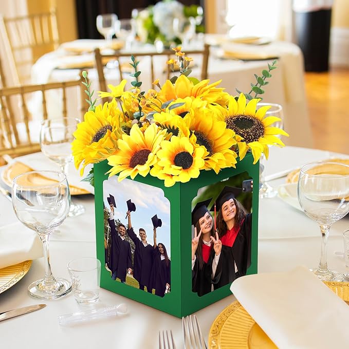 Spiareal 6 Pcs Graduation Box Centerpieces for Table 6/7 Inch Photo Frame Display Congrats Grad Party Favor Gift Picture Table Box Photo Props Frame for Graduation Decoration(Green)