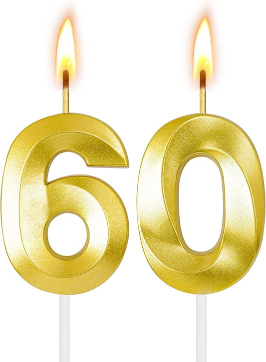 60th Birthday Candles for Cake,Birthday Decorations for Him Her,Number Candles for Cake Toppers Party Anniversary