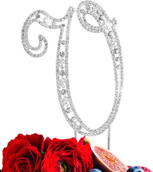 LINGPAR Letter V Cake Topper Rhinestone Crystal Silver Letter for Wedding or Anniversary Birthday Party Decoration Supplies