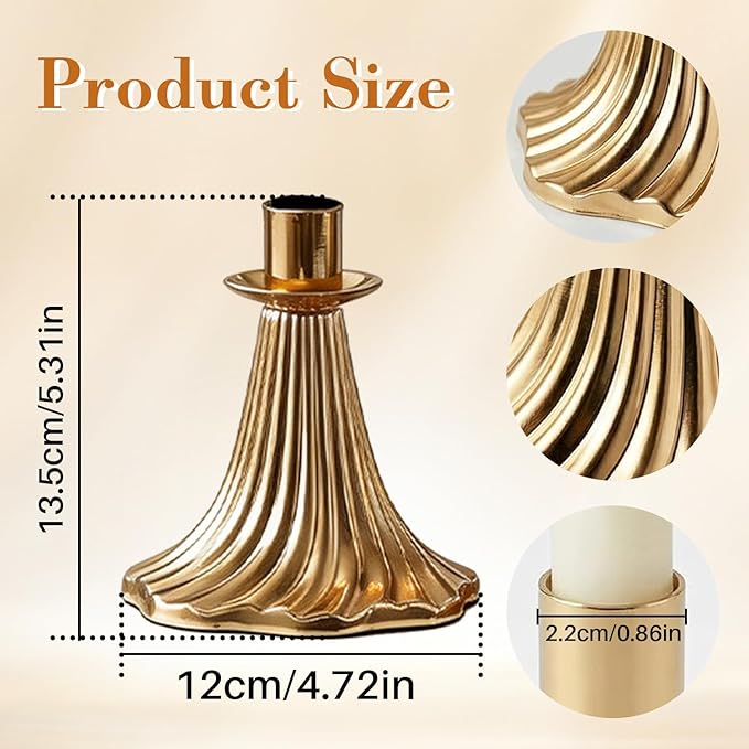Taper Candle Holders Set of 4 - Victorian Style Gold Vintage Modern Decor, Table Mantel Centerpiece for Wedding Housewarming, Fits Standard Taper Candles