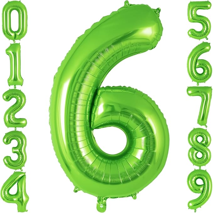 Green Number 6 Balloon 40 Inch, Big Large Foil Helium Number Balloons, Jumbo Giant Mylar Number 6 Balloons for 6 Year Old Birthday Party Decorations Supplies Anniversary Celebration
